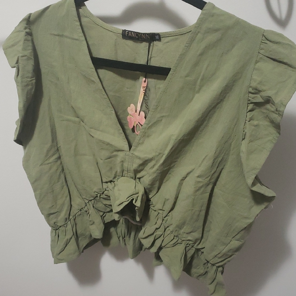 FANCYINN Women's Green Ruffle Top